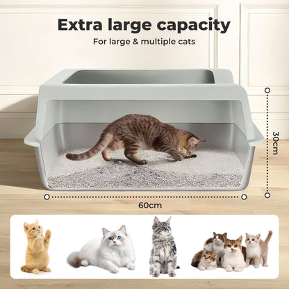 Skylos Stainless Steel Cat Litter Box Semi-Enclosed Easy Cleaning Pet Toilet