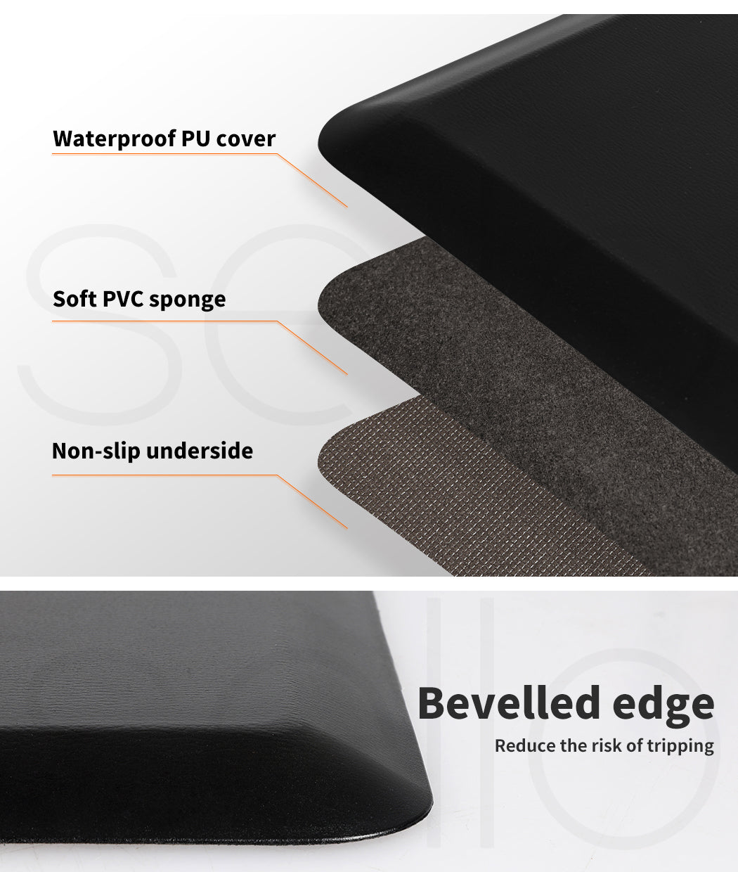Marlow Anti Fatigue Mat Standing Desk Rug Kitchen Home Office Foam Black 50x80