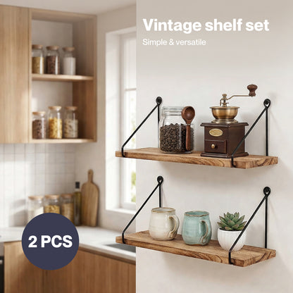 Levede Solid Floating Shelves Wall Mounted Hanging Shelf Set of 2 Rustic 40cm