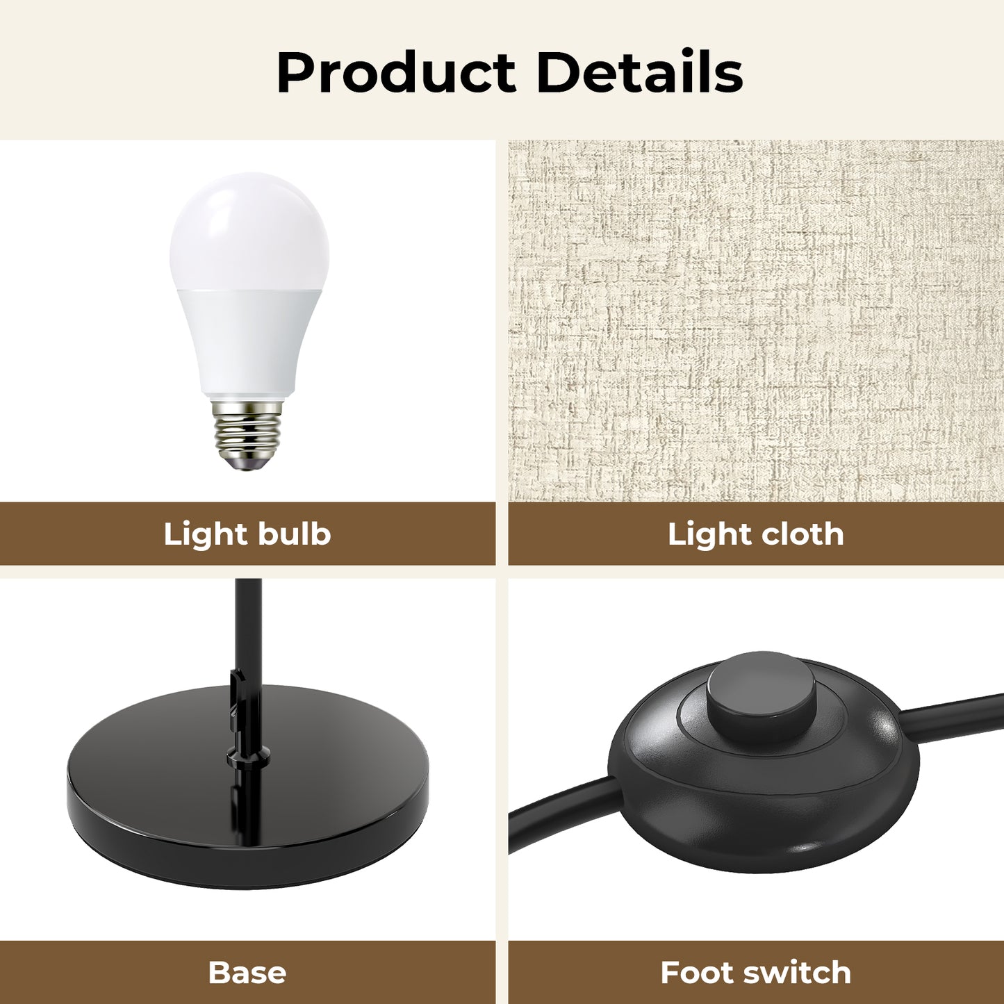 Emitto Floor Lamp Corner Reading Light 3 Colour Dimming Adjustable Linen Shade