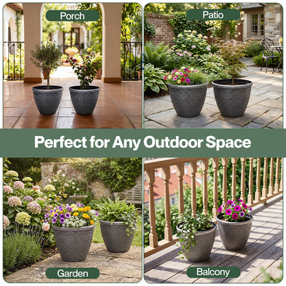 TOQUE 2PCS Plastic Garden Plant Pots 36cm Round Outdoor Planters Drainage Holes