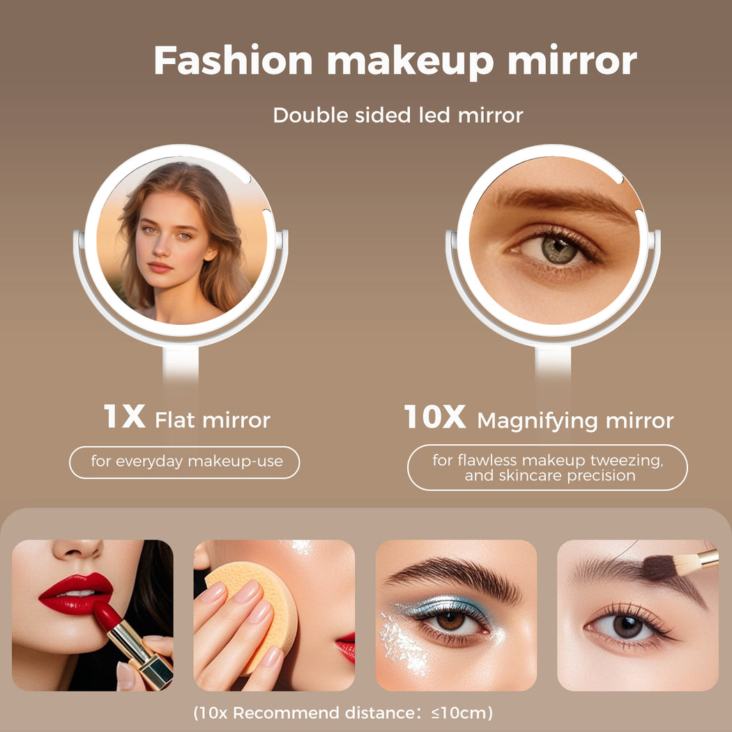 Emitto 10X Magnifying Makeup Mirror Round 360° Rotation LED Light Double Side