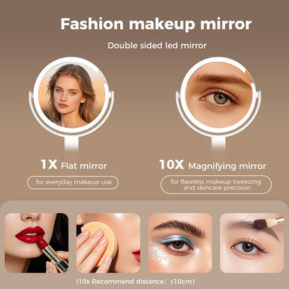 Emitto 10X Magnifying Makeup Mirror Round 360° Rotation LED Light Double Side