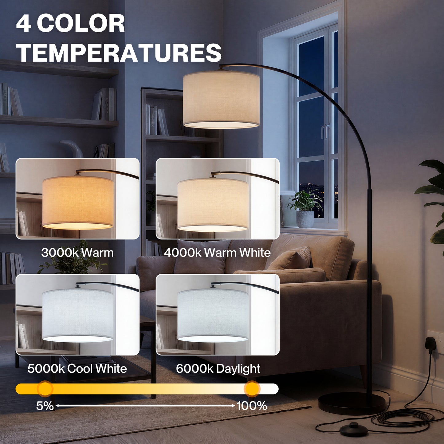 Emitto Standard Floor Lamp Dimmable Standing Lamp Smart Control Adjustable Timer