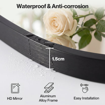 Yezi 30x40cm Arched Wall Mirror Black Metal Frame Bathroom Bedroom Vanity Mirror