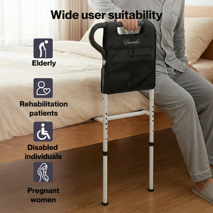 Levede Bed Rail Frame Adjustable Bedside Support Bar Bedroom Handle Storage Bag