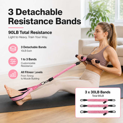 Centra Resistance Bands Set Foot Pedal 3 Tube Adjustable for Home Workout Pink