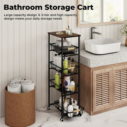 Levede 5 Tier Kitchen Trolley Storage Rack Cart Rolling Trolley Wheels Handle