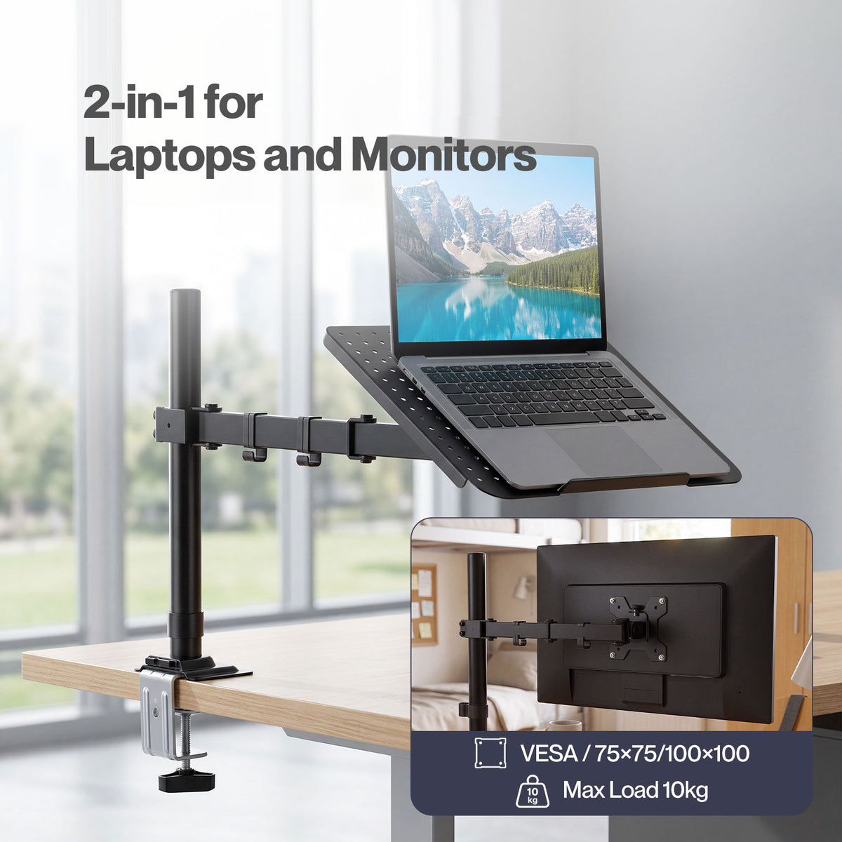 Levede Laptop Desk For  Adjustable Riser With Rotatable Monitor Mount Black