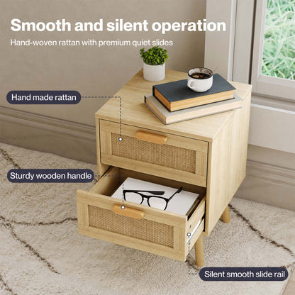 Levede Bedside Table Rattan 2 Pack Drawers Nightstand End Table Bedroom Bamboo