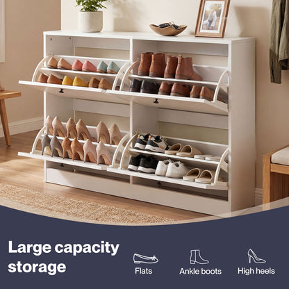 Levede Shoe Cabinet Slim Shoe Storage Unit Flip Drawers Hallway Organiser White
