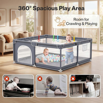 Dekko Baby Playpen 127x127cm Play Mat with 50 Ocean Balls Safe Easy Storage Grey