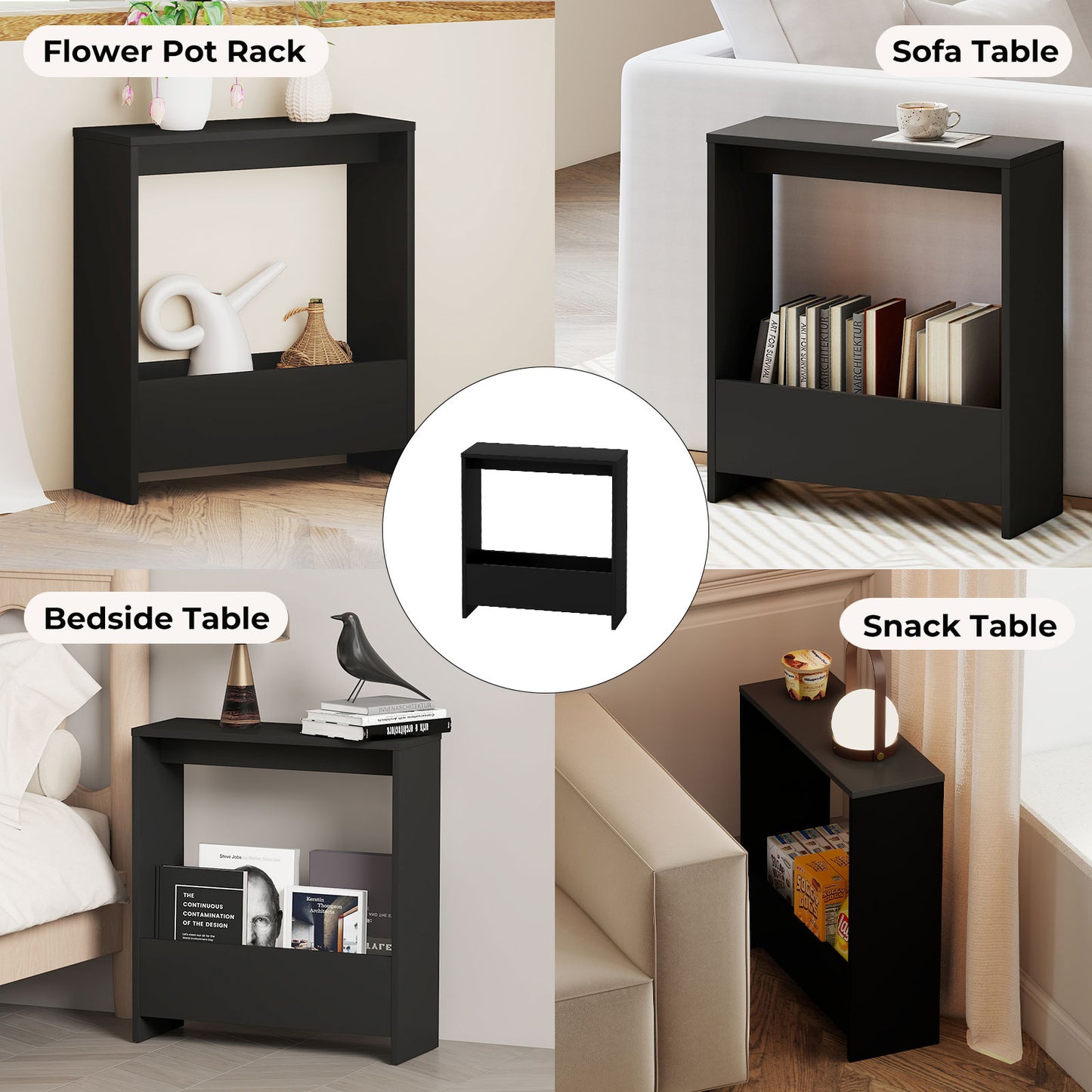 Levede Narrow Side Table Slim End Table Sofa Accent Table Magazine Storage Shelf