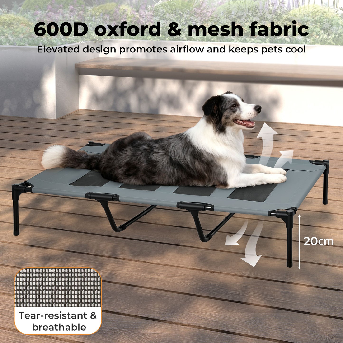 Skylos Raised Dog Bed Elevated Pet Bed Portable Outdoor Camping Cooling Mesh