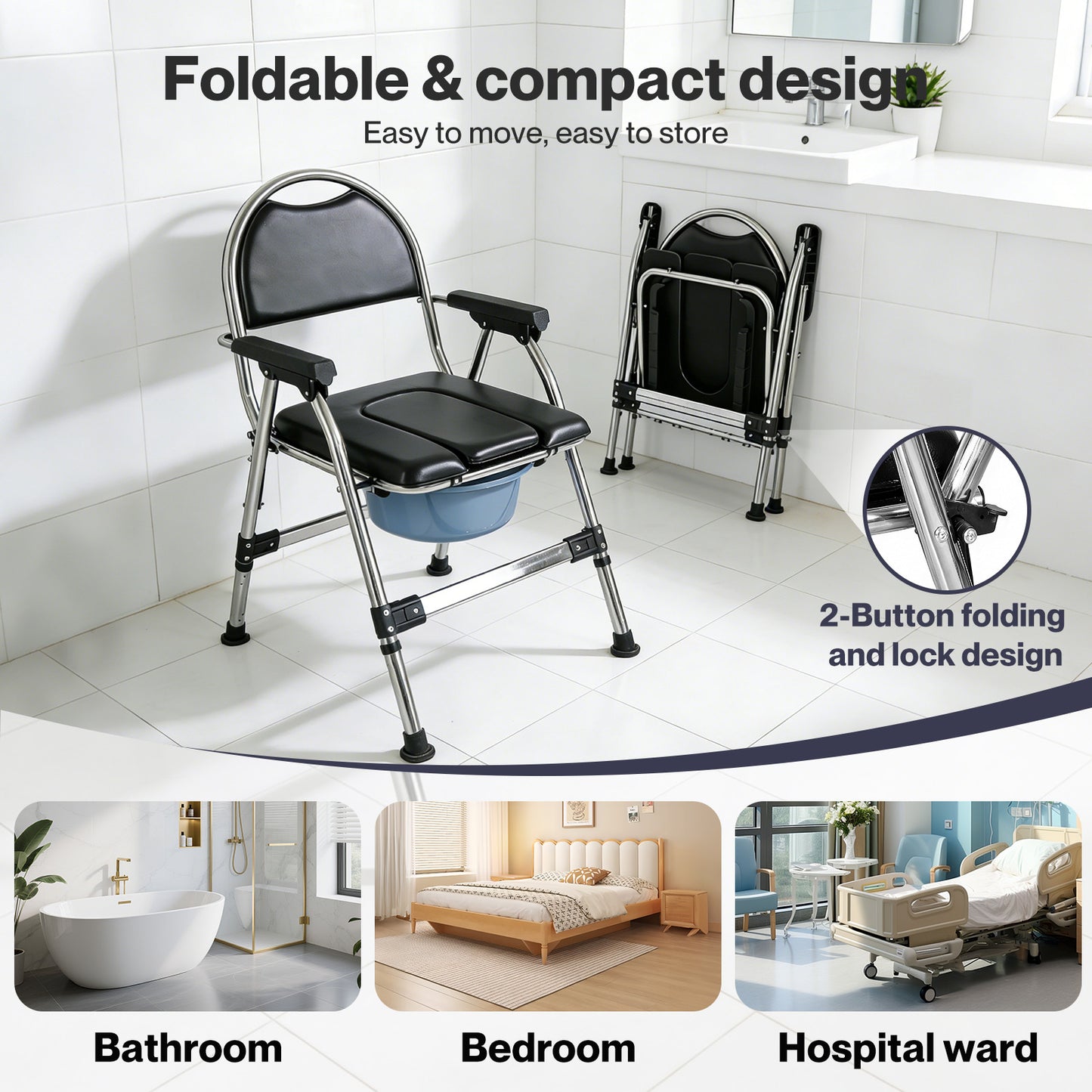 Levede Folding Commode Chair Adjustable Height Bedside Toilet Shower Seat 150kg