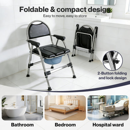 Levede Folding Commode Chair Adjustable Height Bedside Toilet Shower Seat 150kg