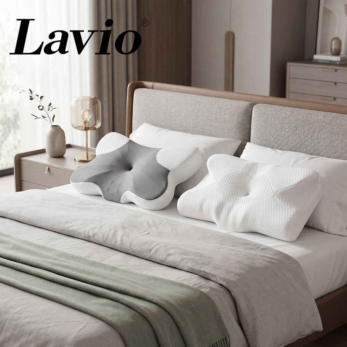 Lavio Ergonomic Neck Pillow Memory Foam Cool Adjustable Breathable Pain Relief