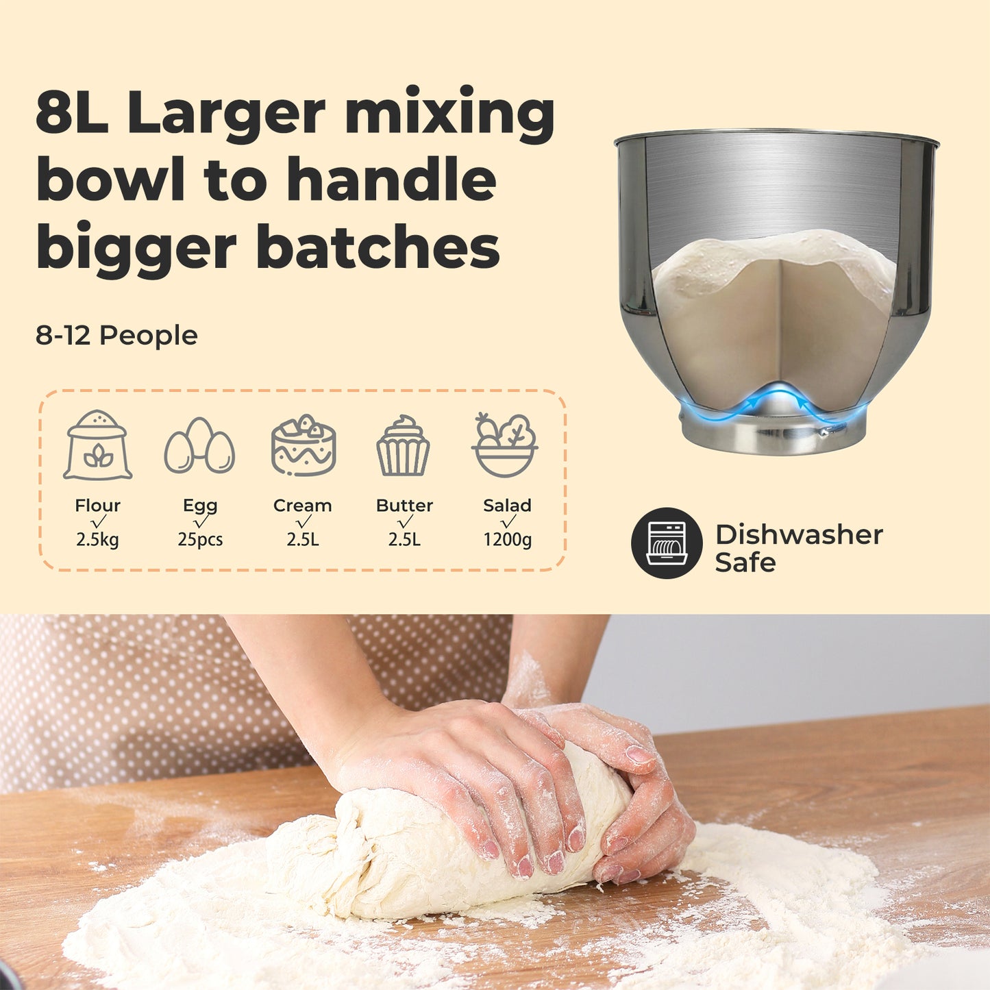 Spector Electric Food Stand Mixer 8L Stainless Steel Mixing Bowl 1300W 10 Speeds
