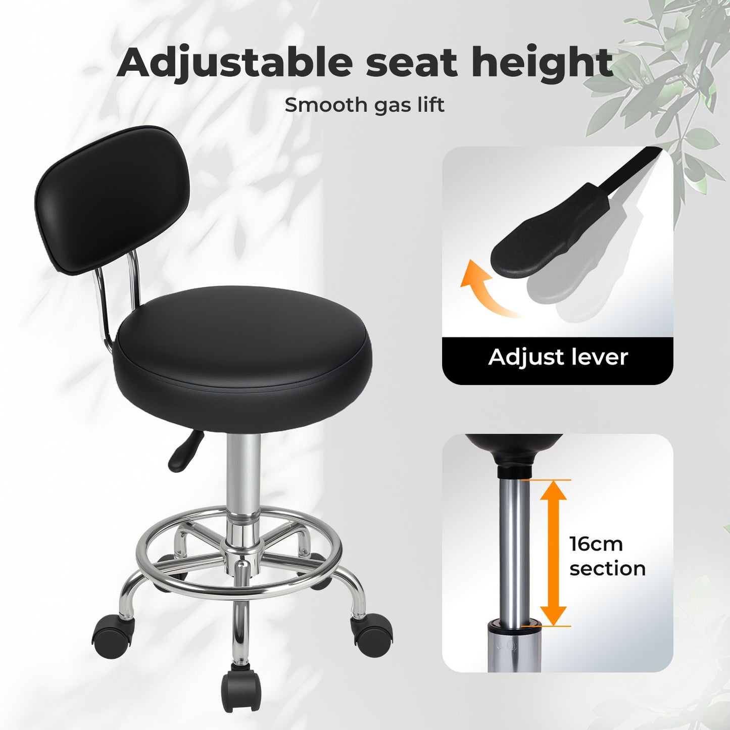 Levede Swivel Drafting Chair Round Rolling Bar Stool Leather Adjustable Office