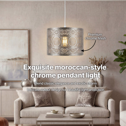 Emitto Ceiling Light Shade Moroccan Style Silver Chrome Pendant Shade Lamp Decor