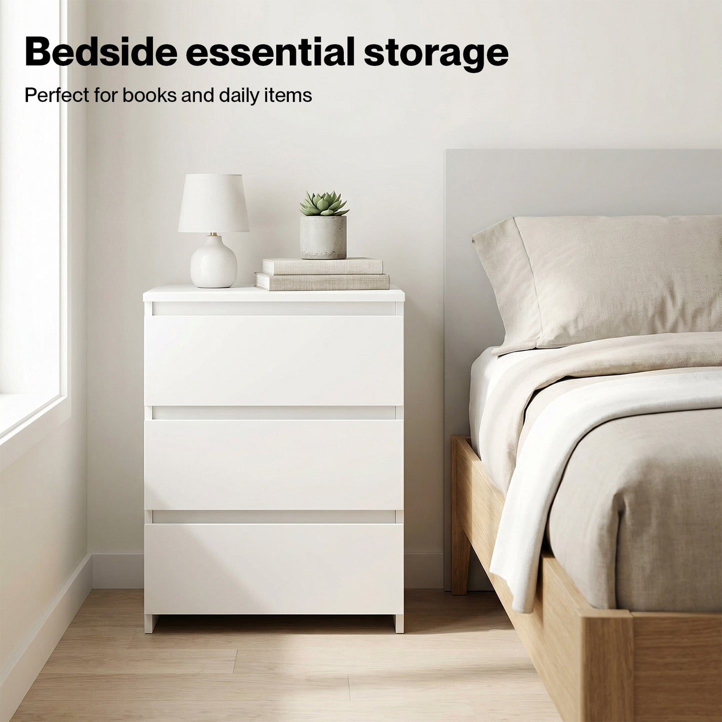 Levede Bedside Tables Side End Table White 3 Drawers Modern Storage Cabinet