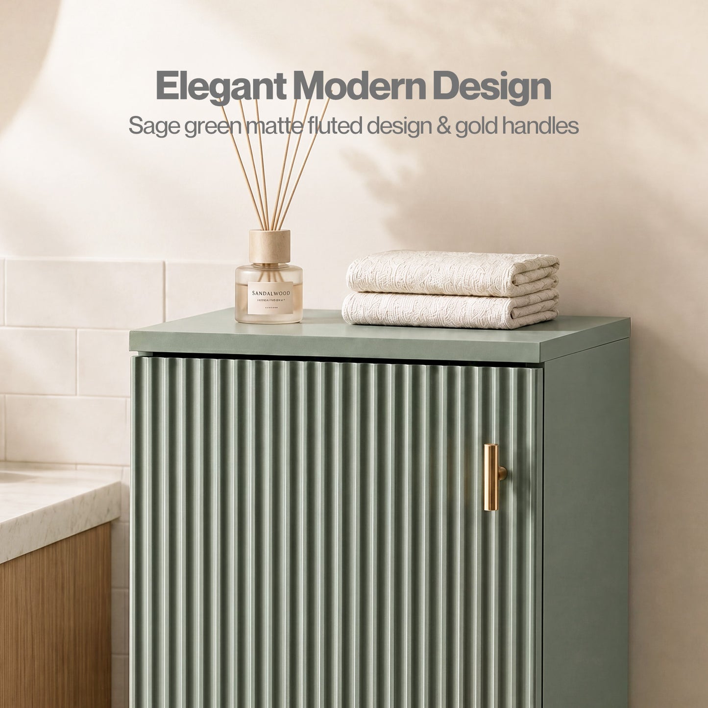 Levede 80cm Tall Bathroom Cabinet Vanity Narrow Storage Cupboard Fluted 3 Tier