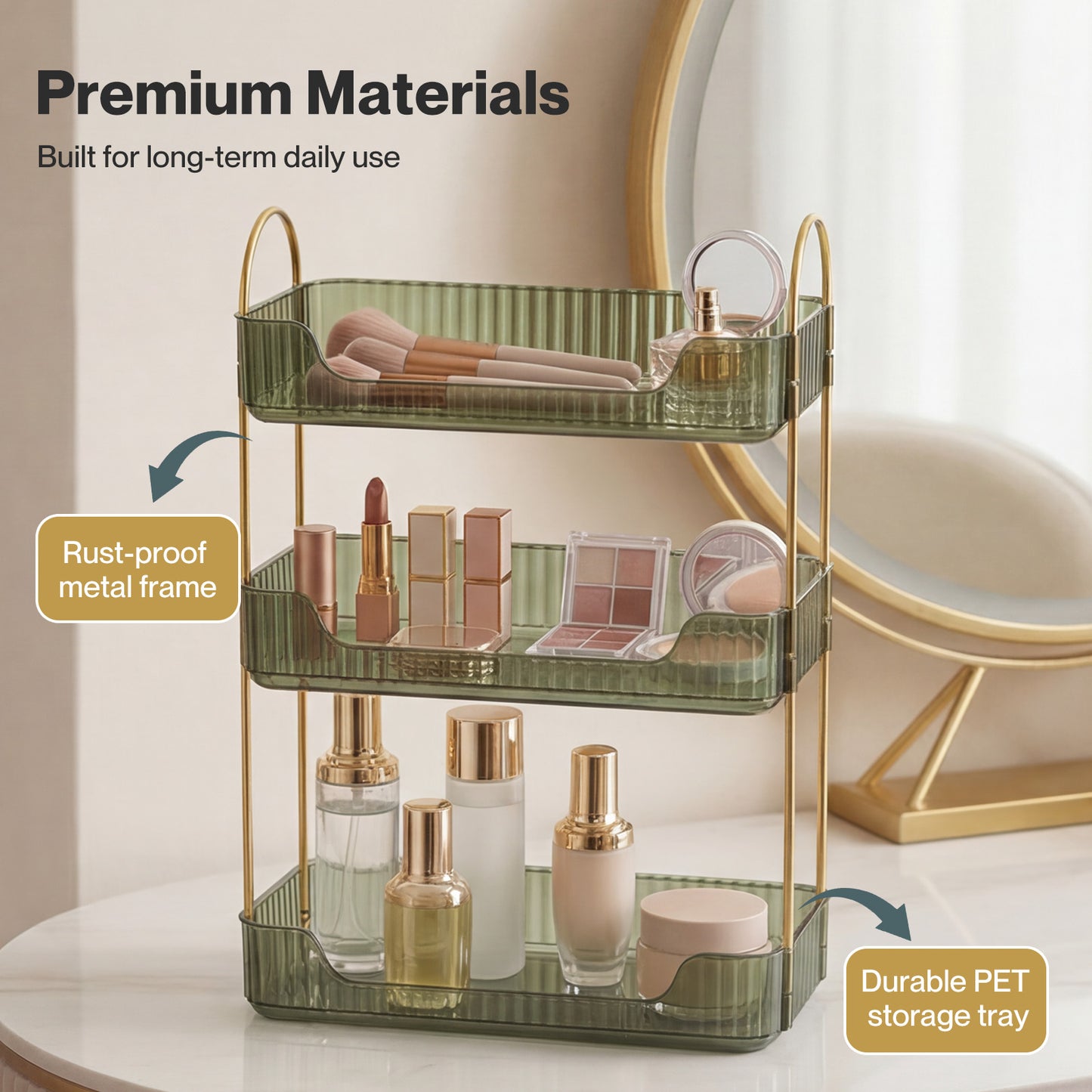 ilus Makeup Organiser Modern Minimalist 3-Tier Cosmetic Storage Rack Beauty