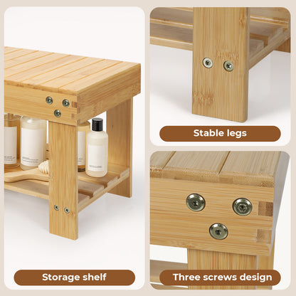 Levede Step Stool Seat Bamboo Multi Purpose with Storage Shelf Home Shop Kids