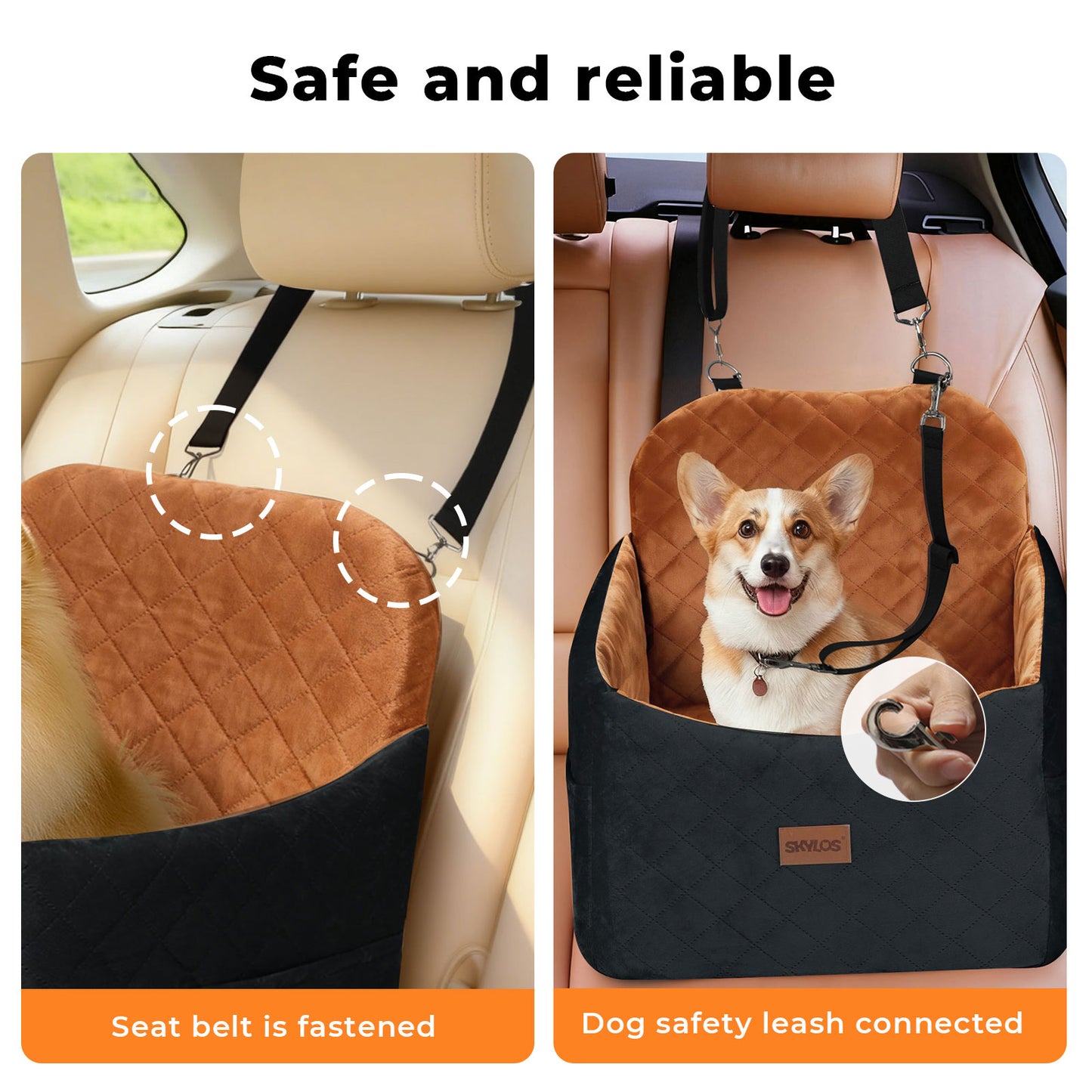 Skylos Pet Booster Dog Car Seat Safe Travel Carrier Bed Bag Basket Puppy Brown
