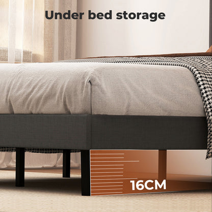 Levede Bed Frame Upholstered Linen Headboard Wooden Slat Double King Size Grey