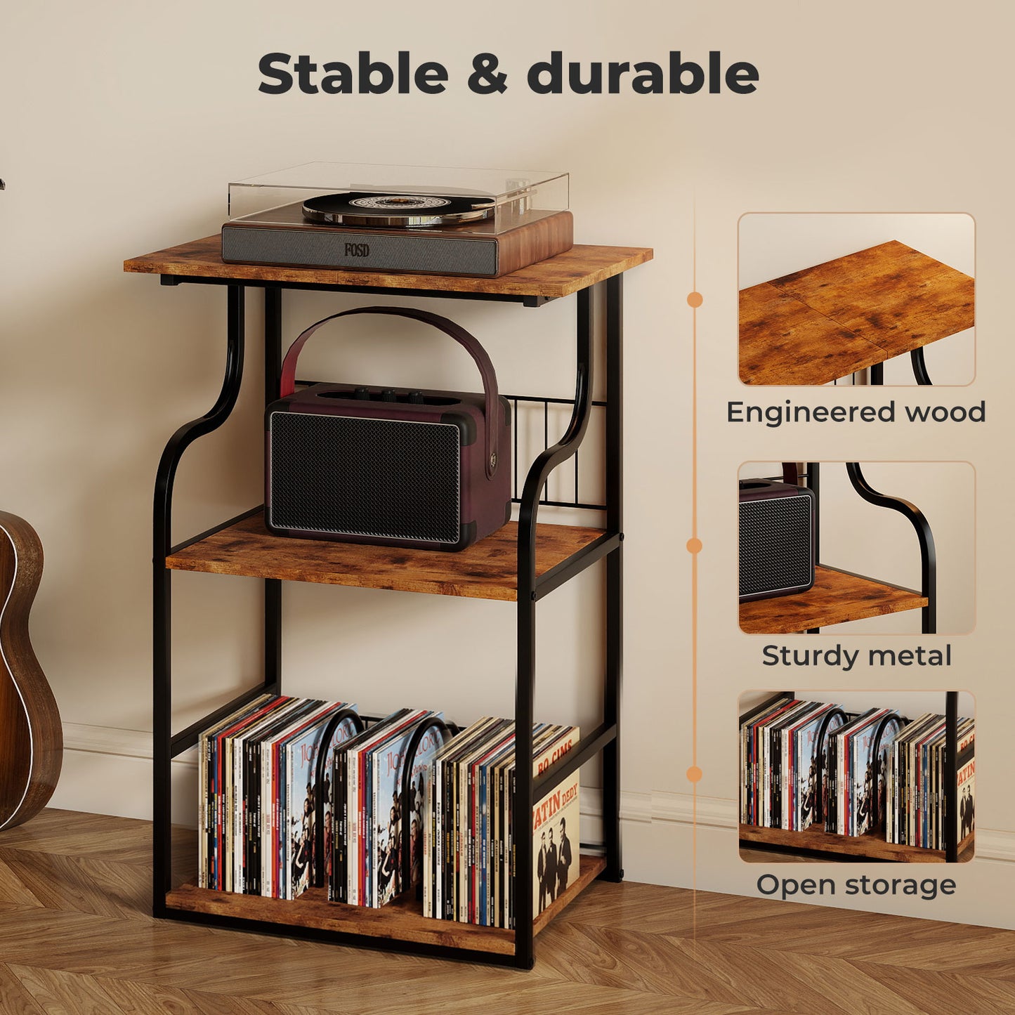 Levede 3 Tier Record Player Stand Turntable Vinyl End Side Table 2 Storage Shelf