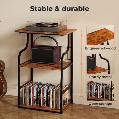 Levede 3 Tier Record Player Stand Turntable Vinyl End Side Table 2 Storage Shelf
