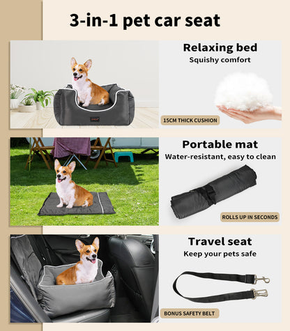 Skylos Dog Car Booster Seat  Pet Backrest Safe Protector Waterproof Travel Bed