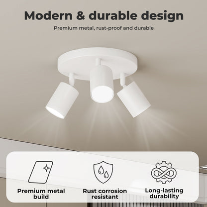 EMITTO 3-Way Spotlight Ceiling Light Adjustable GU10 Modern White Round Base