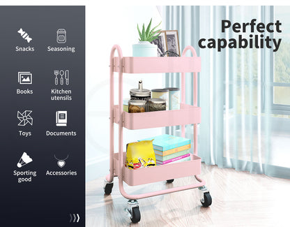 Levede Kitchen Trolley Cart 3 Tiers Storage Rack Steel Shelf Organiser Wheels