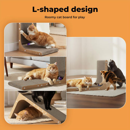 Skylos 68cm High L Shaped Cat Scratching Board with Ball Toy Wall Furniture