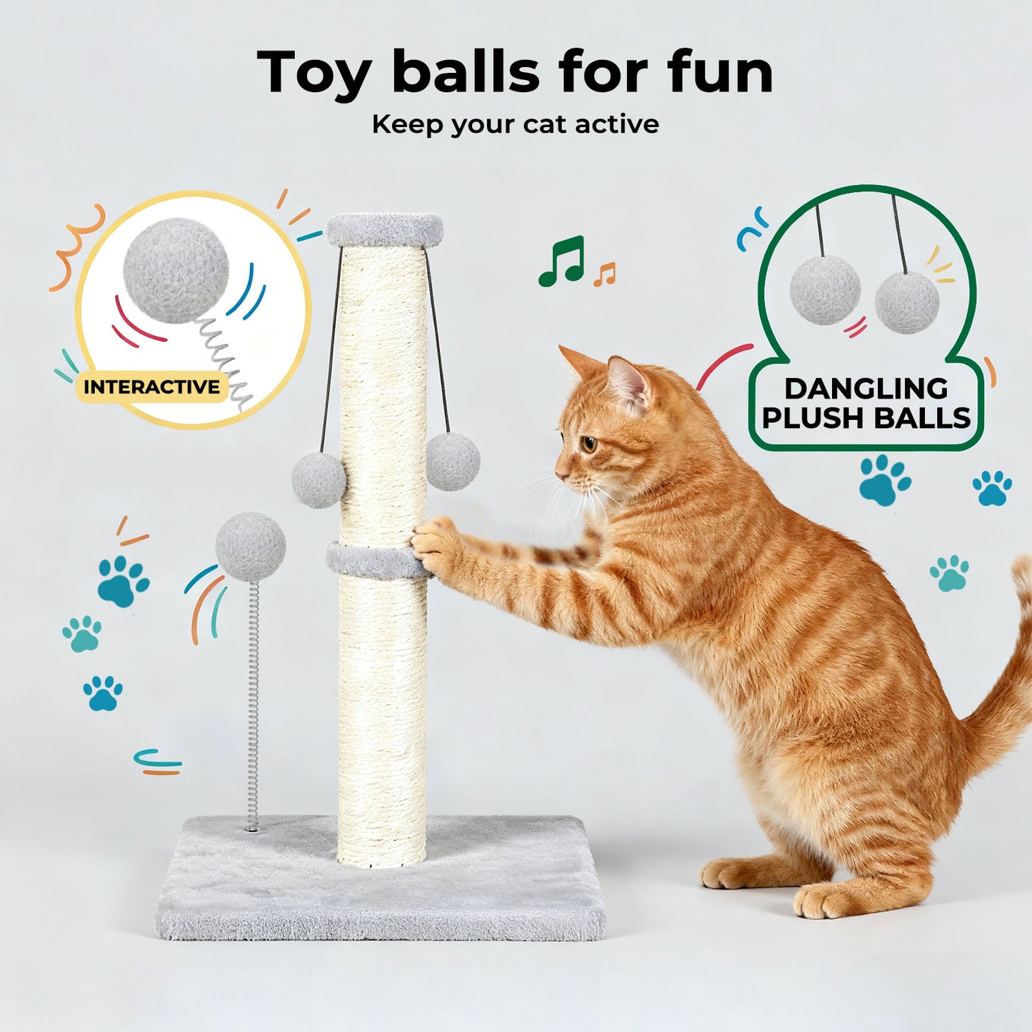 Skylos 51cm Cat Scratching Post Strong Natural Sisal Heavy Duty Base with Ball