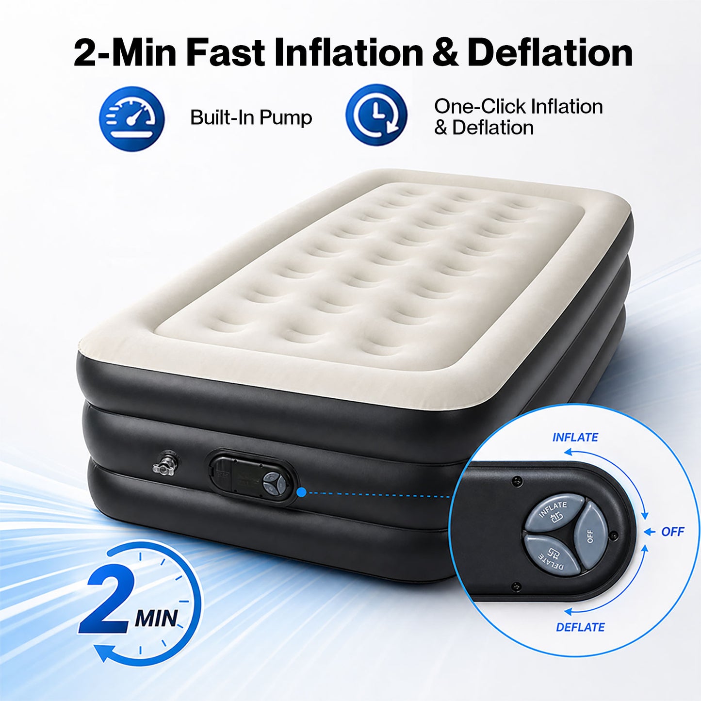 Lavio Air Mattress Built in Pump Single High Raised Inflatable Bed Waterproof