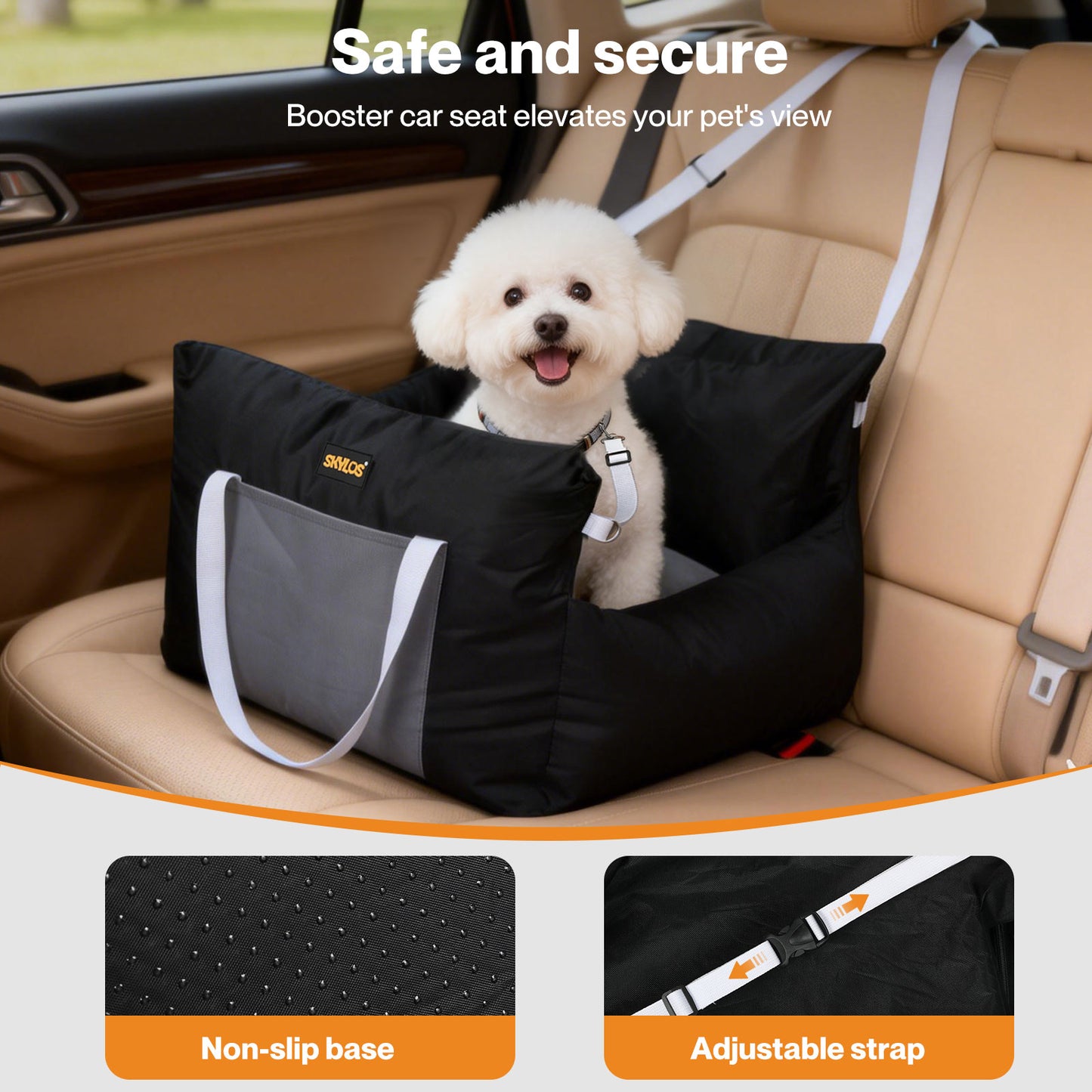 Skylos Dog Car Seat Travel Bed Carrier Portable Pet Booster Seat Washable Puppy