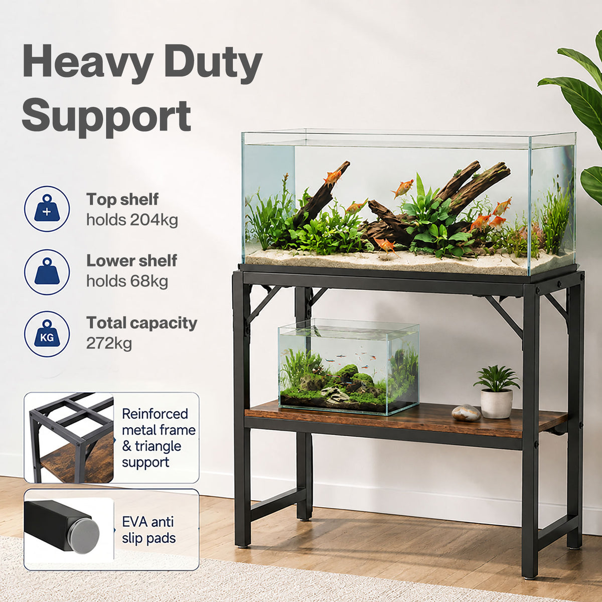 Levede Fish Tank Stand Aquarium Rack 20 Gallon 272kg Metal Living Room Black