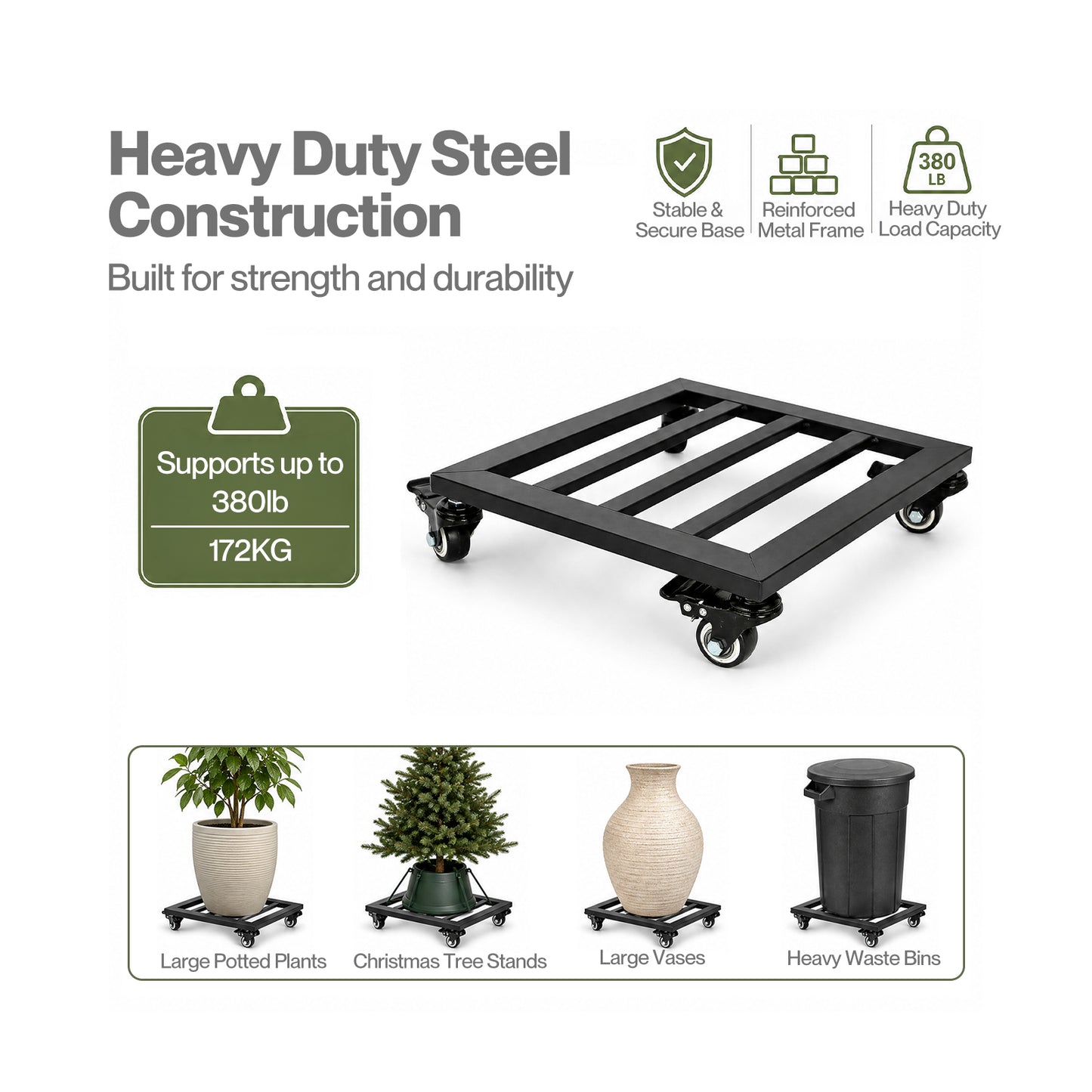Toque Plant Caddy with Wheels Heavy Duty Rolling Plant Stand Trolley 2PCS