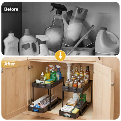 Toque Under Sink Storage Kitchen Sliding Drawer Pull Out Organiser 2 Pack Black