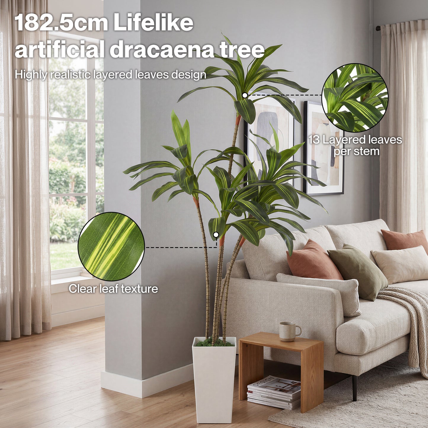 Levede Artificial Dracaena Tree 182cm Realistic Fake Plant with Pot Home Decor