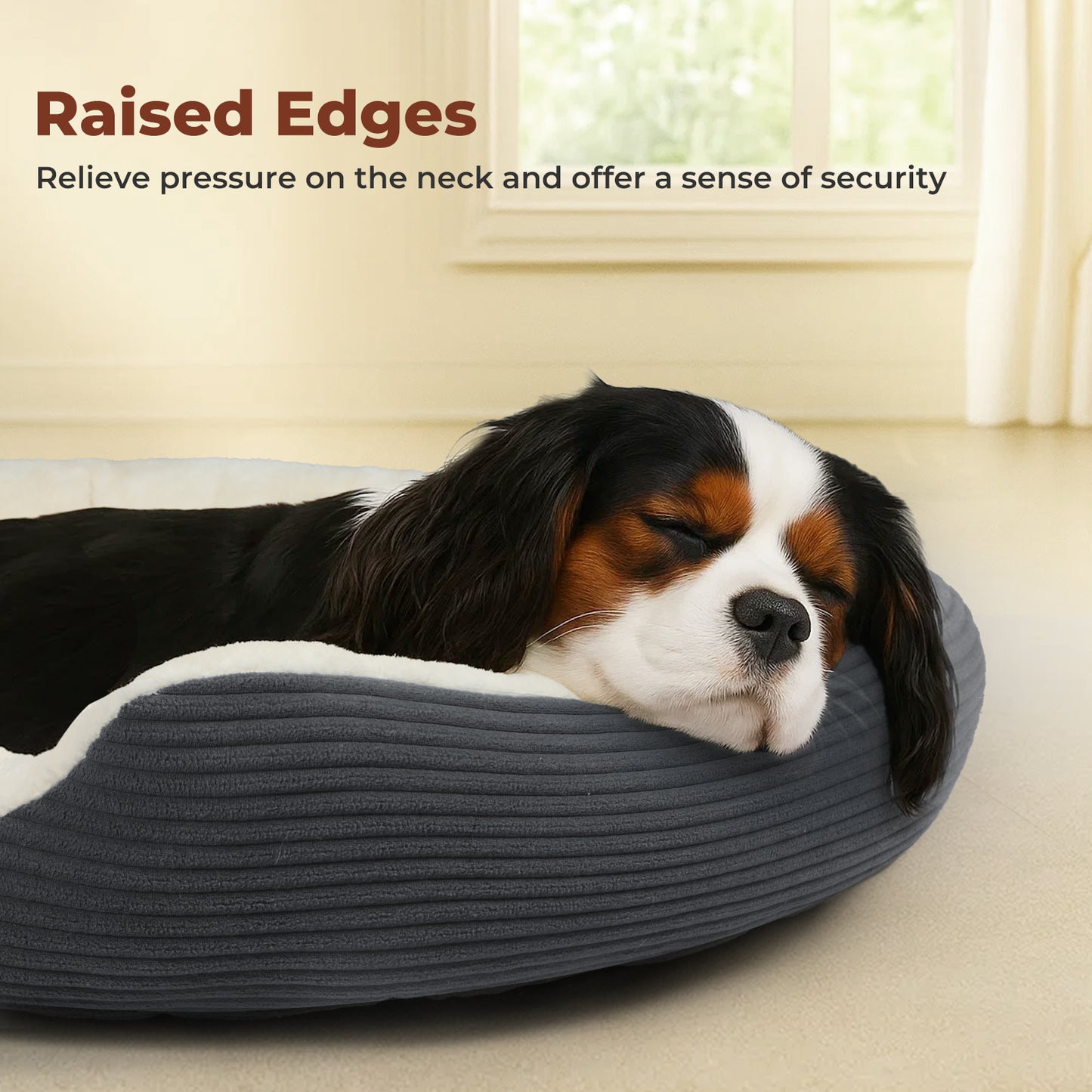 Skylos Dog Bed Luxury Soft Washable Puppy Cat Cushion Mattress Corduroy Grey M