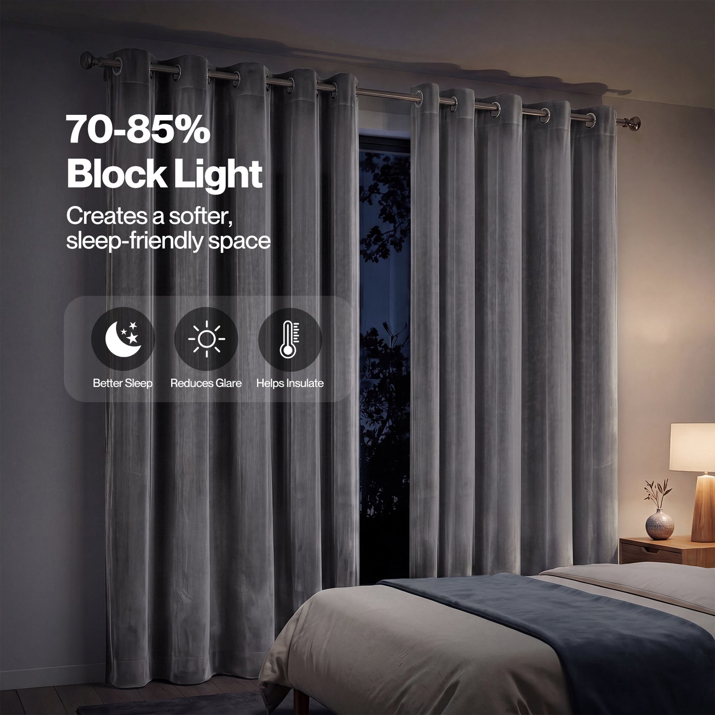 Marlow Thick Thermal Blackout Curtains Velvet Eyelet Ring Top Ready Made