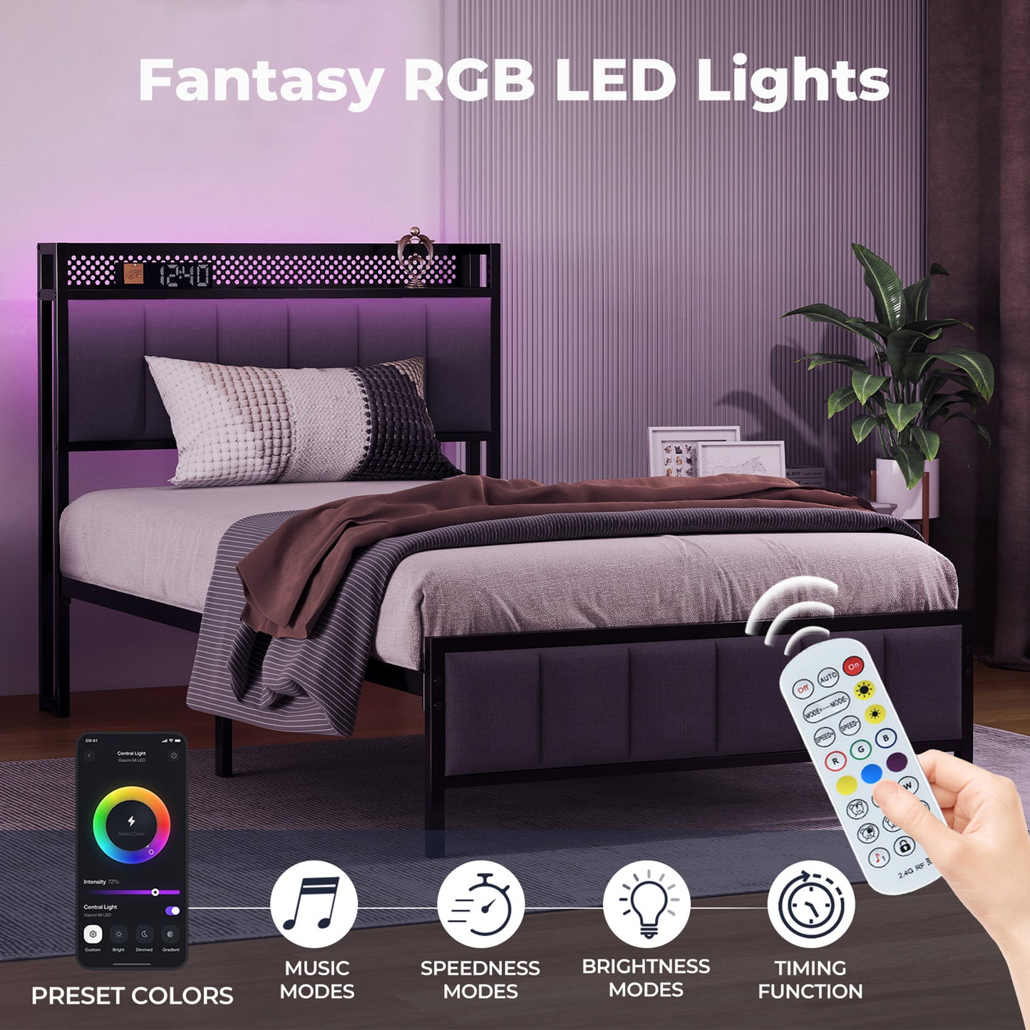 Levede Single Bed Frame LED Lights Headboard USB Charge Metal Mattress Platform