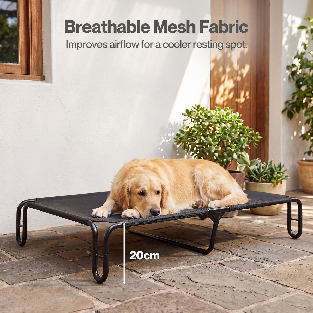 Skylos Elevated Dog Bed Large Breathable Mesh Cooling for Indoor Outdoor Black