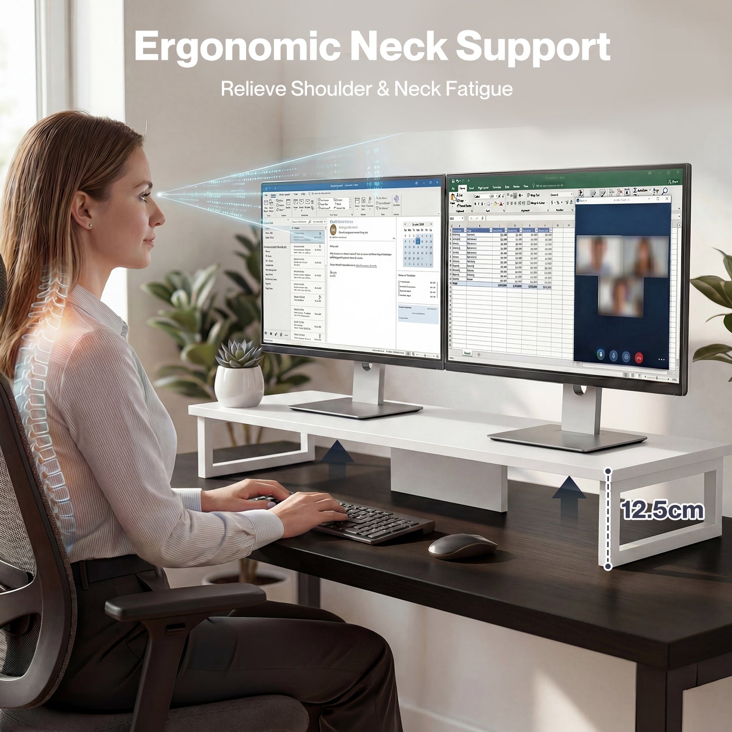 Levede Dual Screen Stand Riser White Desktop Computer Monitor Shelf Holder 90cm