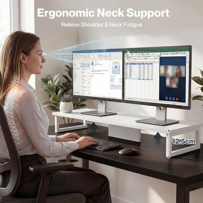 Levede Dual Screen Stand Riser White Desktop Computer Monitor Shelf Holder 90cm