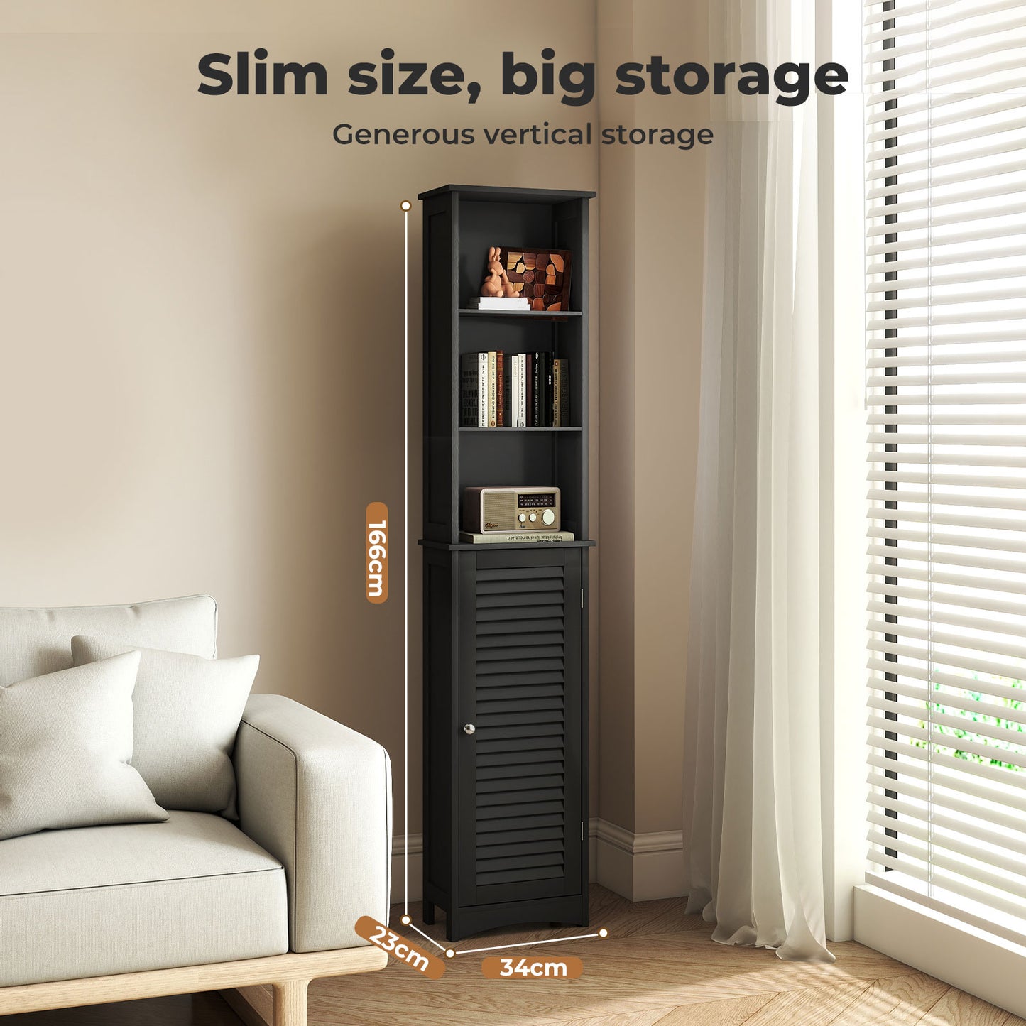 Levede Tall Bathroom Cabinet Freestanding Slim Bathroom Storage Cupboard Unit